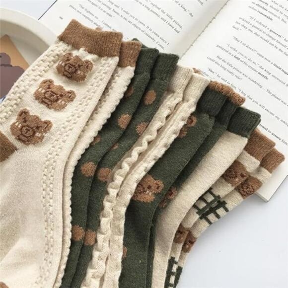 6 Pair Cute Cotton Socks Kawaii Bear Ankle Socks Preppy Ruffle Socks for Women‎ - Picture 7 of 7